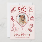 Hand-Drawn Doodle Pink Red Photo Merry Christmas Feestdagenkaart (Voorkant)