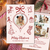Hand-Drawn Doodle Pink Red Photo Merry Christmas Feestdagenkaart