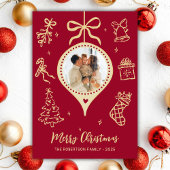 Hand-Drawn Doodle Red Gold Photo Merry Christmas Feestdagenkaart