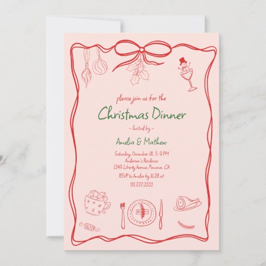 Hand Drawn Doodle Scribble Christmas Dinner  Kaart (Voorkant)
