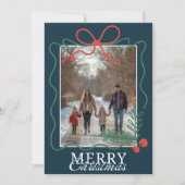 Hand-drawn doodle teal blue Merry Christmas Feestdagenkaart (Voorkant)