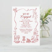 Hand Drawn Doodle Whimsical Engagement Party Photo Kaart (Staand voorkant)