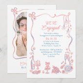 Hand Drawn Doodle Whimsical Engagement Party Photo Kaart (Voorkant / Achterkant)