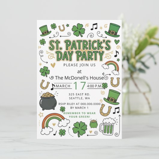 Hand Drawn Doodle Whimsical St Patricks Day  Kaart (Staand voorkant)