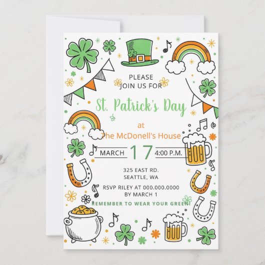 Hand Drawn Doodle Whimsical St Patricks Day  Kaart (Voorkant)