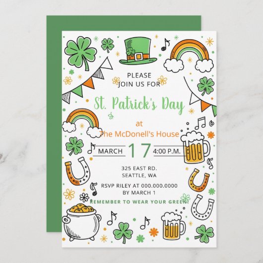 Hand Drawn Doodle Whimsical St Patricks Day  Kaart (Voorkant / Achterkant)