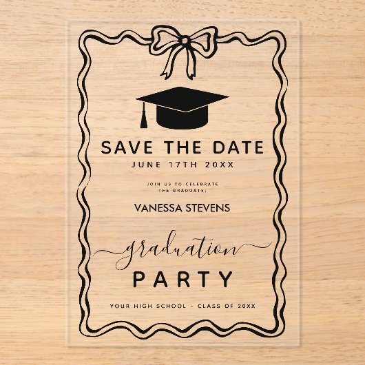 Hand Drawn Doodles Afstuderen Save the Date Acryl Uitnodigingen (Voorkant)