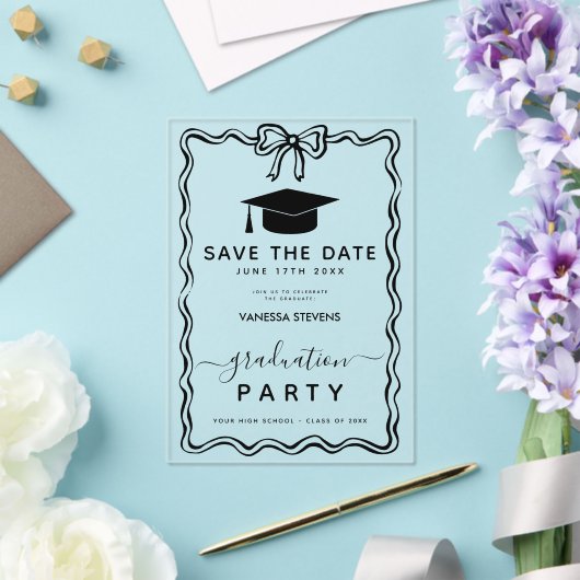 Hand Drawn Doodles Afstuderen Save the Date Acryl Uitnodigingen (Insitu (Huwelijk))