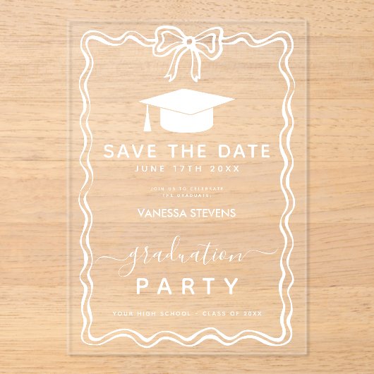 Hand Drawn Doodles Afstuderen Save the Date Acryl Uitnodigingen (Voorkant)