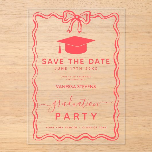 Hand Drawn Doodles Afstuderen Save the Date Acryl Uitnodigingen (Voorkant)