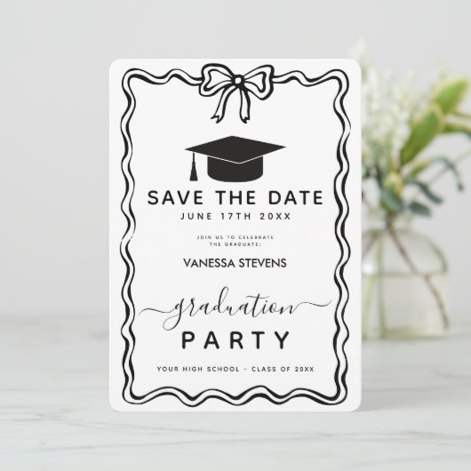 Hand Drawn Doodles Afstuderen Save the Date Kaart (Staand voorkant)