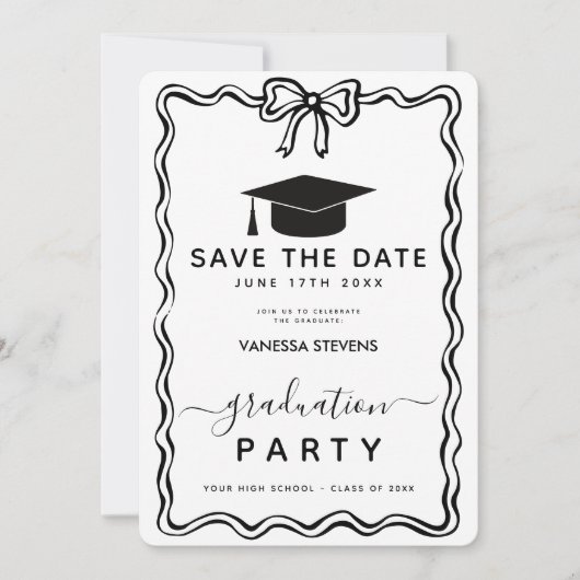 Hand Drawn Doodles Afstuderen Save the Date Kaart (Voorkant)