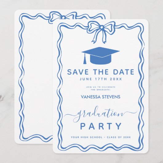 Hand Drawn Doodles Afstuderen Save the Date Kaart (Voorkant / Achterkant)
