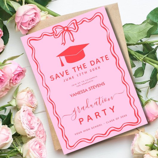 Hand Drawn Doodles Afstuderen Save the Date Kaart