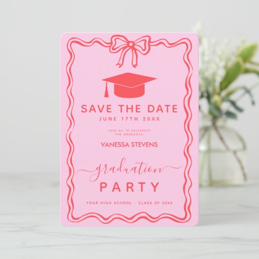 Hand Drawn Doodles Afstuderen Save the Date Kaart (Staand voorkant)