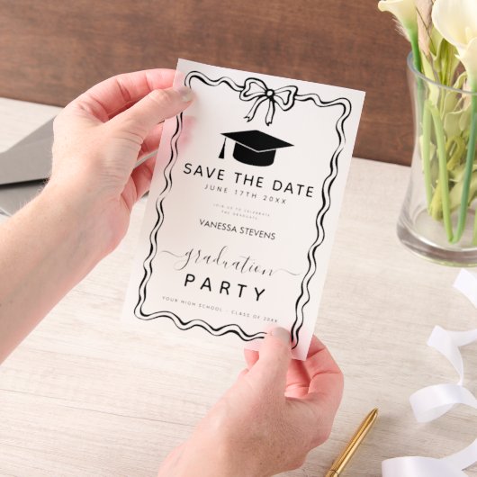 Hand Drawn Doodles Afstuderen Save the Date Vellum Uitnodigingen (Draagbaar)