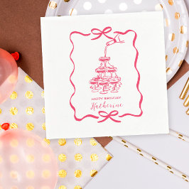 Hand Drawn Doodles Champagne Tower Birthday Party Servet