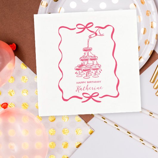 Hand Drawn Doodles Champagne Tower Birthday Party Servet