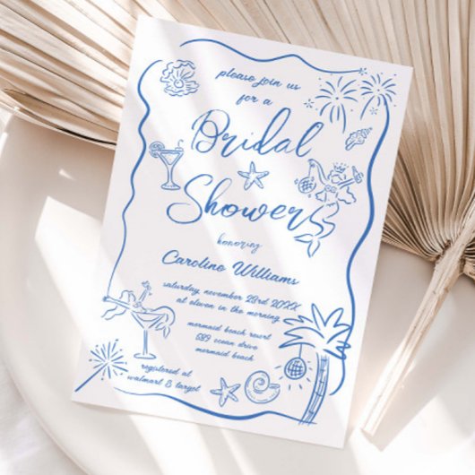 Hand Drawn Doodles Drawings Beach Vrijgezellenfees Kaart