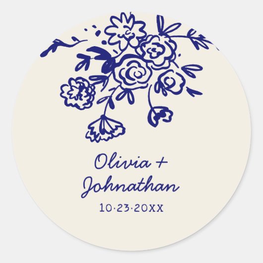 Hand Drawn Doodles Floral Wedding Ronde Sticker (Voorkant)