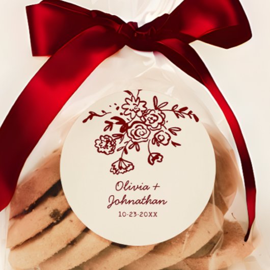 Hand Drawn Doodles Floral Wedding Ronde Sticker