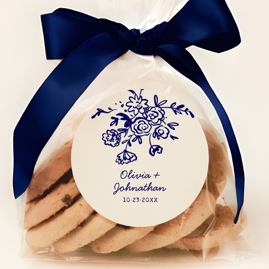 Hand Drawn Doodles Floral Wedding Ronde Sticker