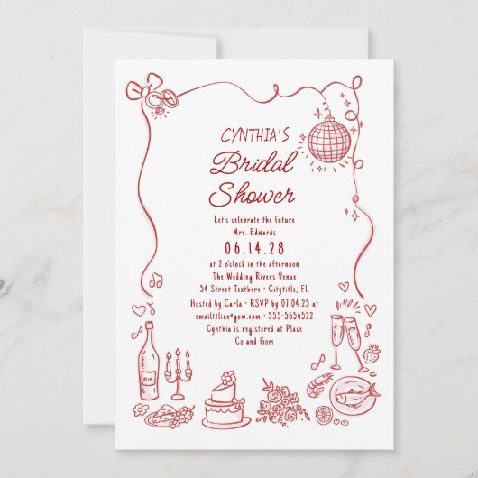 Hand Drawn Doodles Funky Whimsical Bridal Shower Kaart (Voorkant)