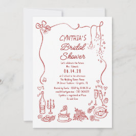 Hand Drawn Doodles Funky Whimsical Bridal Shower Kaart