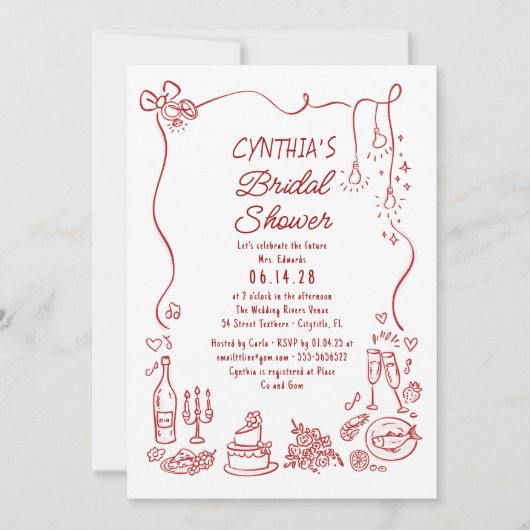 Hand Drawn Doodles Funky Whimsical Bridal Shower Kaart (Voorkant)