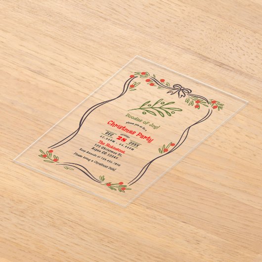 Hand-Drawn Doodles of Joy Clear Christmas Party Acryl Uitnodigingen (Laagn)