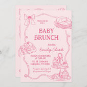 Hand Drawn Doodles Pink Baby Brunch Invitation Kaart (Voorkant / Achterkant)