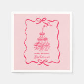 Hand Drawn Doodles Pink Champagne Tower Birthday  Servet (Voorkant)