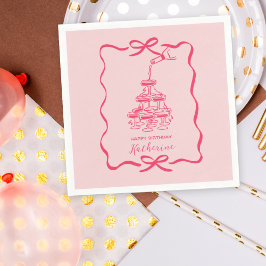 Hand Drawn Doodles Pink Champagne Tower Birthday  Servet
