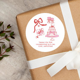 Hand Drawn Doodles Red Pink Birthday Thank You Ronde Sticker