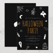 Hand Drawn Doodles Schattige Halloween Party Kaart (Voorkant / Achterkant)