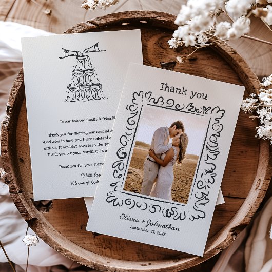 Hand Drawn Doodles Wedding Bedankkaart