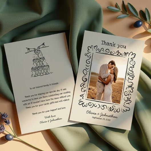 Hand Drawn Doodles Wedding Bedankkaart