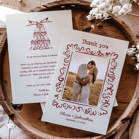 Hand Drawn Doodles Wedding Bedankkaart