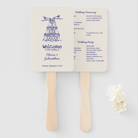 Hand Drawn Doodles Wedding Program Hand Fan Handwaaier (Voorkant en achterkant)