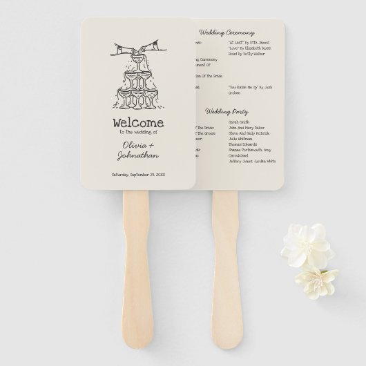 Hand Drawn Doodles Wedding Program Handwaaier (Voorkant en achterkant)