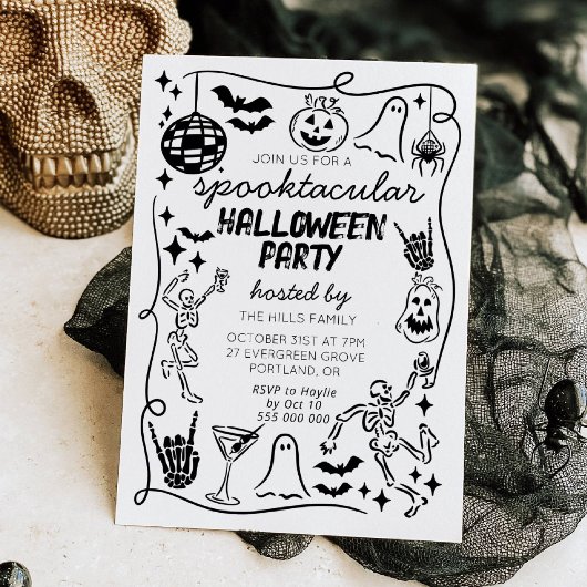 Hand Drawn Doodles Whimsical Halloween Invitation Kaart
