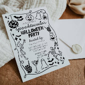 Hand Drawn Doodles Whimsical Halloween Invitation Kaart