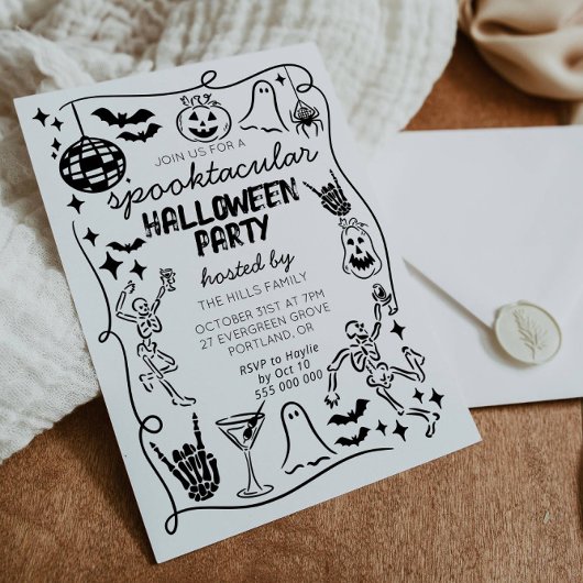 Hand Drawn Doodles Whimsical Halloween Invitation Kaart