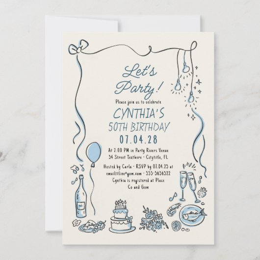 Hand Drawn Doodles Whimsical Quirky Adult Birthday Kaart (Voorkant)