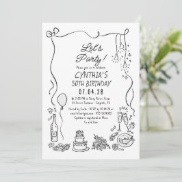 Hand Drawn Doodles Whimsical Quirky Adult Birthday Kaart