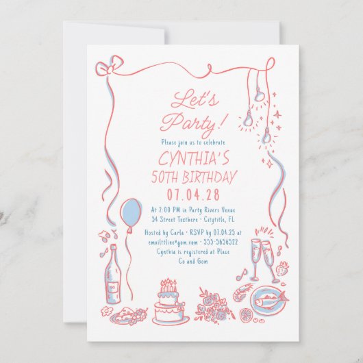 Hand Drawn Doodles Whimsical Quirky Adult Birthday Kaart (Voorkant)