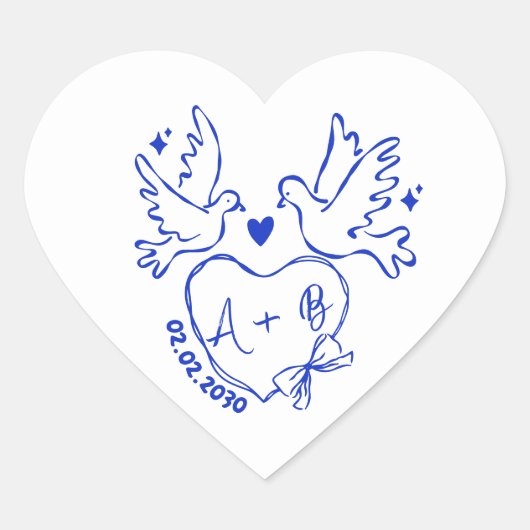 hand drawn Dove Heart Custom Wedding  Hart Sticker (Voorkant)