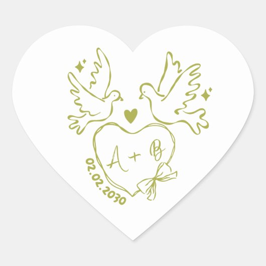 hand drawn Dove Heart Custom Wedding  Hart Sticker (Voorkant)