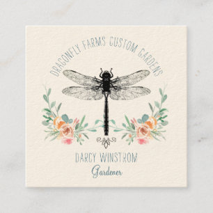 Hand Drawn Dragonfly Floral Gardener Vierkante Visitekaartje