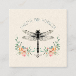 Hand Drawn Dragonfly Floral Vierkante Visitekaartje